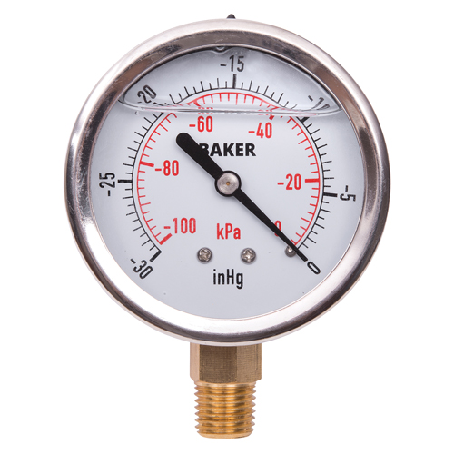 Pressure Gauges, 2-1/2" , 30" Hg-0" Vac., Bottom Mount, Liquid Filled Analogue Mukwa Safety Services