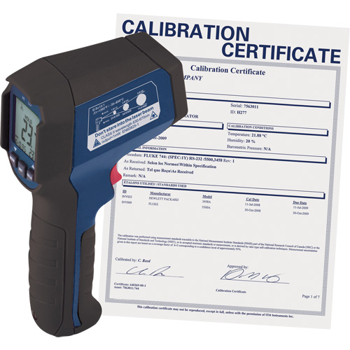 Infrared Thermometer with Calibration Certificate, -31°- 1202° F ( -35° - 650° C ), 12:1, Adjustable Emmissivity Mukwa Safety Services
