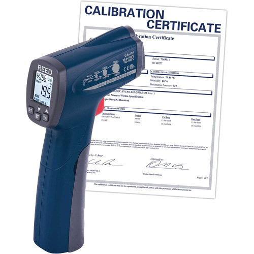 Infrared Thermometer with Calibration Certificate, -25.6°- 752° F ( -32° - 400° C ), 12:1, Adjustable Emmissivity Mukwa Safety Services