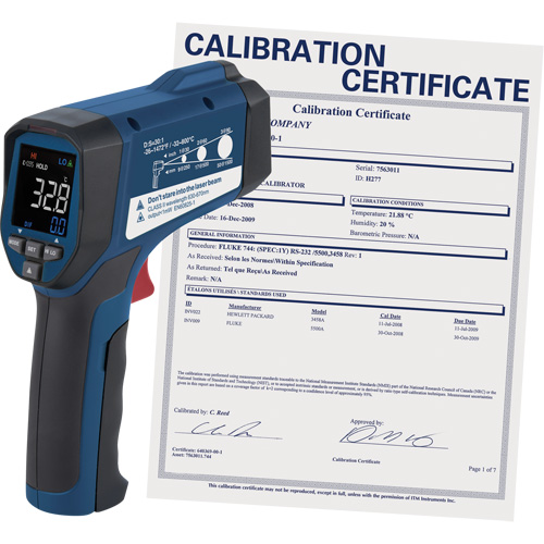 Professional Infrared Thermometer with Calibration Certificate, -26 - 1472° F ( -32 - 800° C ), 30:1, Adjustable Emmissivity Mukwa Safety Services