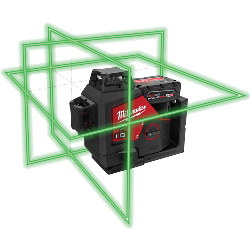 Ensemble de laser vert 360 degr&eacute;s &agrave; trois plans M12, 125' (38,1 m), 530 N.m Mukwa Safety Services