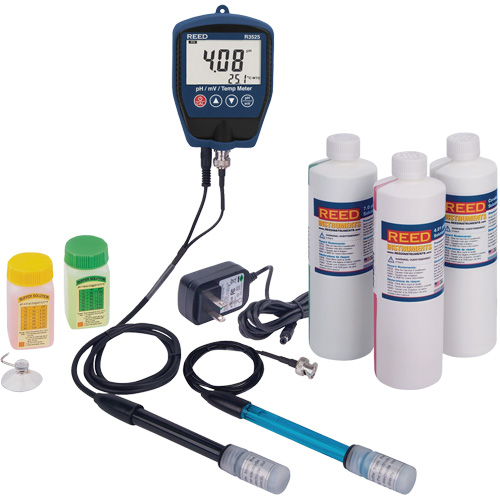 Trousse de pH/mV-m&egrave;tre R3525 avec &eacute;lectrode de potentiel redox, solution de pH/conductivit&eacute; et adaptateur de courant Mukwa Safety Services