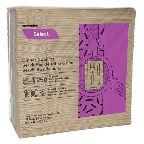 Serviettes de table &agrave; pli 1/8 Pro Select, 1 pli, 15,5" x 16" Mukwa Safety Services