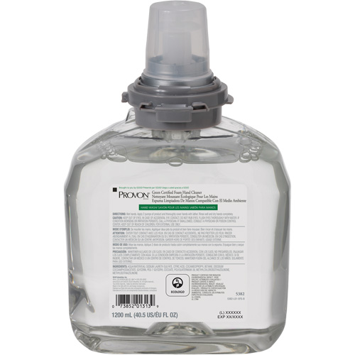 Savon pour les mains certifi&eacute; vert pour distributeur PROVON TFX, Mousse, 1200 ml, Parfum&eacute; Mukwa Safety Services