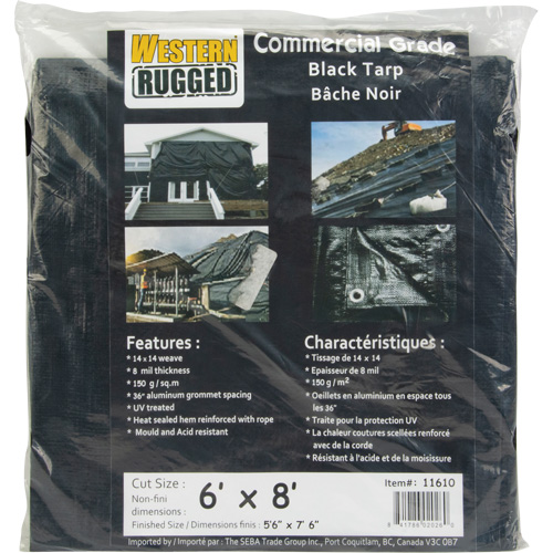 B&acirc;che, Usage industriel l&eacute;ger, Noir, 6' x 8' x 8 mils Mukwa Safety Services