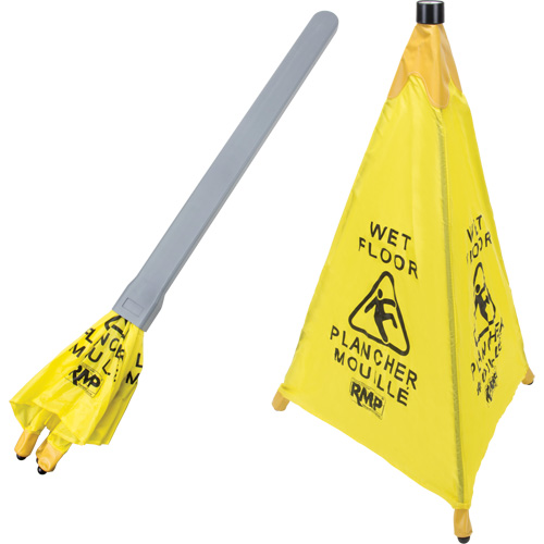 "Wet Floor" Pop-Up Safety Cone, Bilingual with Pictogram Mukwa Safety Services