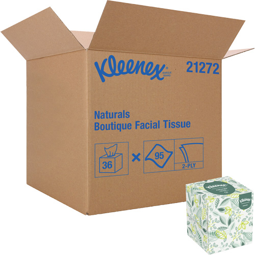 Kleenex&reg; Naturals Boutique* Facial Tissue, 2 Ply, 7.8" L x 8.3" W, 95 Sheets/Box Mukwa Safety Services