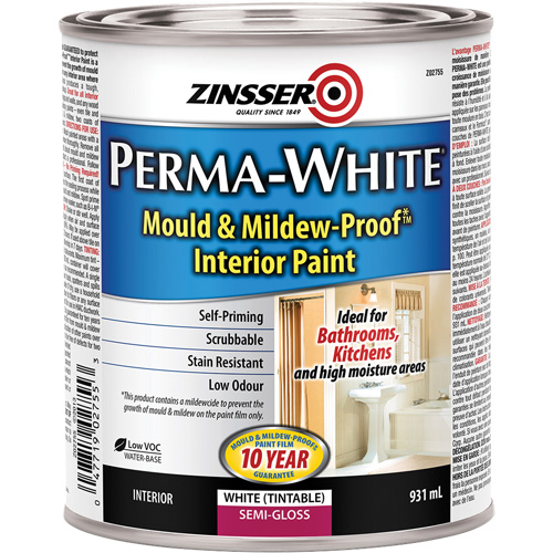 Peinture int&eacute;rieure Mold & Mildew-Proof Perma-White, 931 ml, Canette, Blanc Mukwa Safety Services