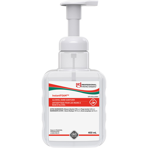 D&eacute;sinfectant pour les mains Instantfoam, 400 ml, Bouteille &agrave; pompe, 70 % alcool Mukwa Safety Services