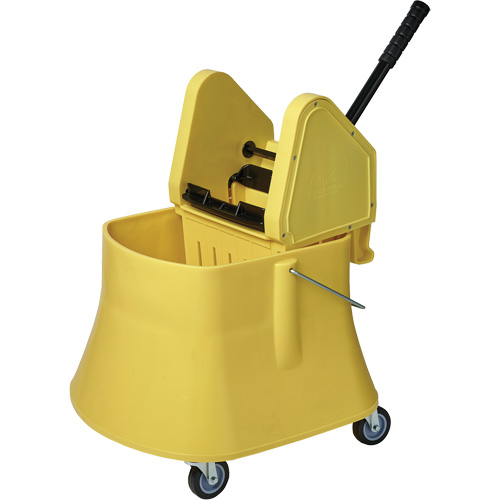 Ensemble de seau pour vadrouille et essoreuse Champ, Pression vers le bas, 10 gal. US (40 pintes), Jaune Mukwa Safety Services