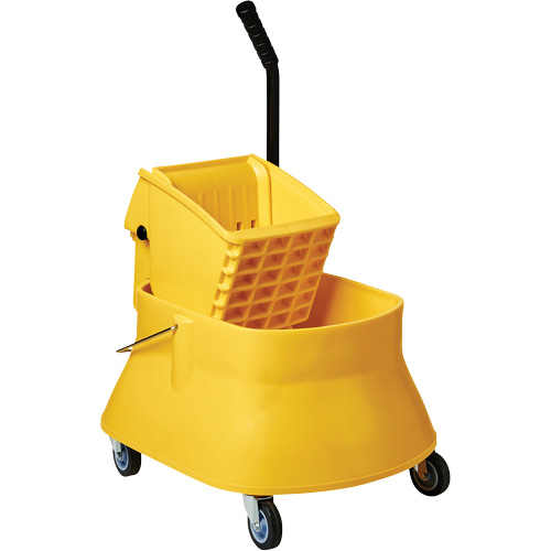 Ensemble de seau pour vadrouille et essoreuse Champ, Pression lat&eacute;rale, 7,5 gal. US (30 pintes), Jaune Mukwa Safety Services