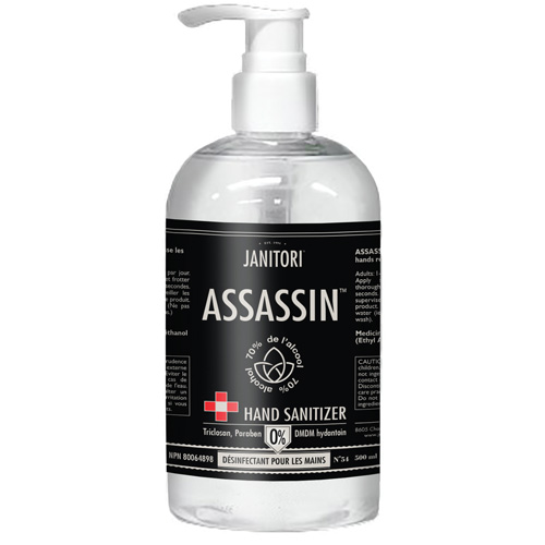 D&eacute;sinfectant pour les mains 54 Assassin, 500 ml, Bouteille &agrave; pompe, 70 % alcool Mukwa Safety Services