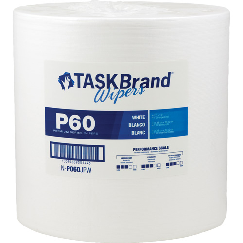 TaskBrand&reg; P60 Premium Series Wipers, All-Purpose, 13" L x 12" W Mukwa Safety Services