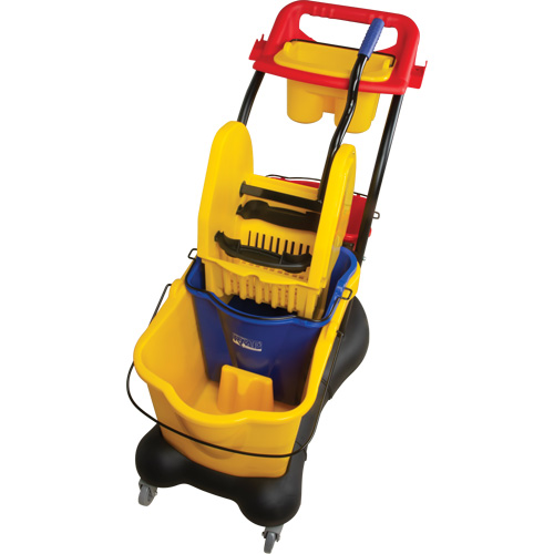 Chariot &agrave; vadrouille multifonction, Pression vers le bas, 9,5 gal. US (38 pintes), Jaune Mukwa Safety Services