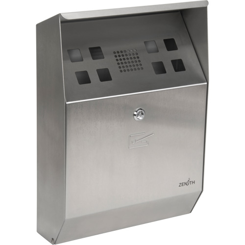 Cendrier, Montage mural, Acier inoxydable, Capacit&eacute; 1.6 Litres, Hauteur 13-4/5" Mukwa Safety Services