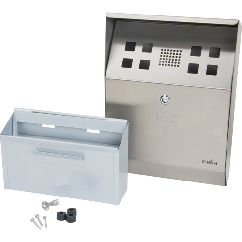 Cendrier, Montage mural, Acier inoxydable, Capacit&eacute; 1.6 Litres, Hauteur 13-4/5" Mukwa Safety Services