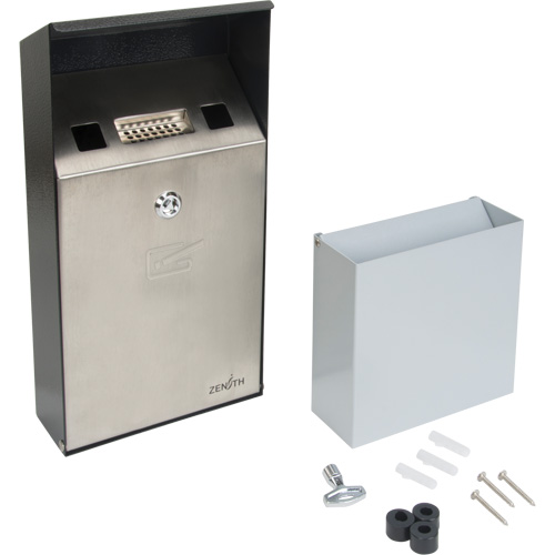 Smoking Receptacle, Wall-Mount, Stainless Steel, 1 Litre Capacity, 11-4/5" Height Mukwa Safety Services