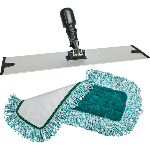 Dust Mop Pad & Frame, Hook and Loop Style, Polyester, 18" L x 5-3/4" W Mukwa Safety Services