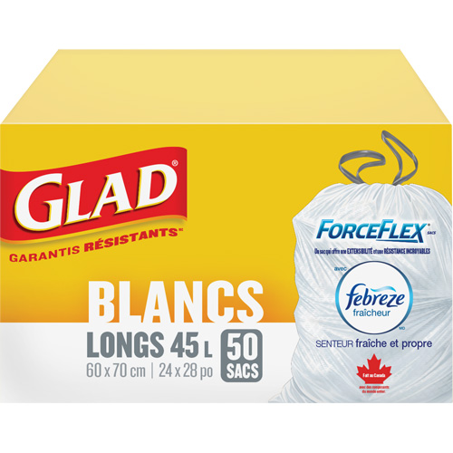 Tall 45L Febreze Garbage Bags, Regular, 24" W x 28" L, White Mukwa Safety Services
