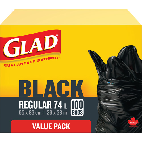 74L Garbage Bags, Regular, 26" W x 33" L, Black Mukwa Safety Services