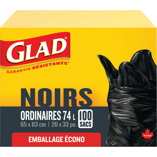 74L Garbage Bags, Regular, 26" W x 33" L, Black Mukwa Safety Services