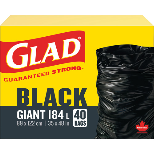 184L Garbage Bags, Regular, 35" W x 48" L, Black Mukwa Safety Services