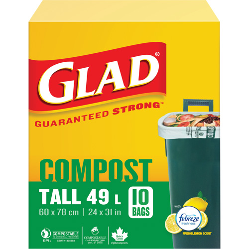 Tall Compostable Bags, Regular, 31" L x 24" W, Brown, 49 L (13 Gal.) Capacity Mukwa Safety Services