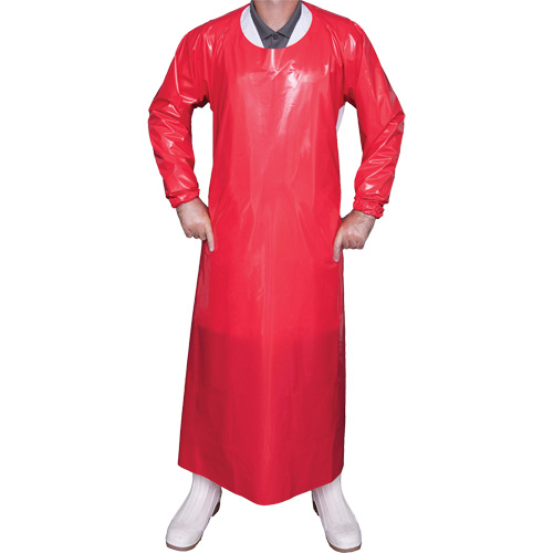 Top Dog 6 Mil. Gown, Large, Red, Polyurethane Mukwa Safety Services