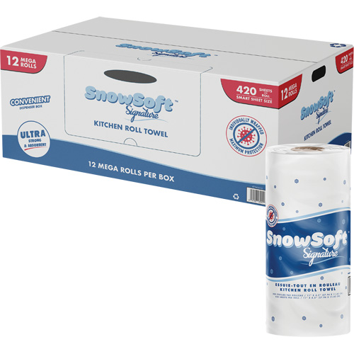 Snow Soft Signature Kitchen Towel Roll, 2 Ply, 420 Sheets/Roll, 4.5" W, 11" L Mukwa Safety Services