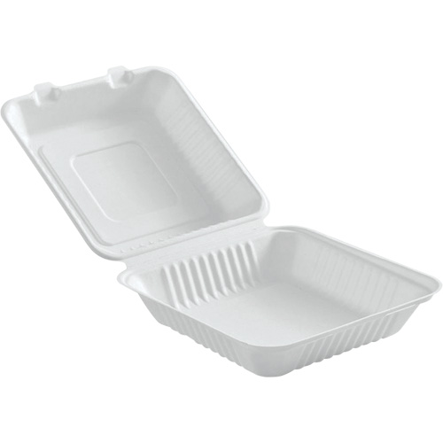 Compostable Hinged Food Containers, Bagasse, Square Mukwa Safety Services