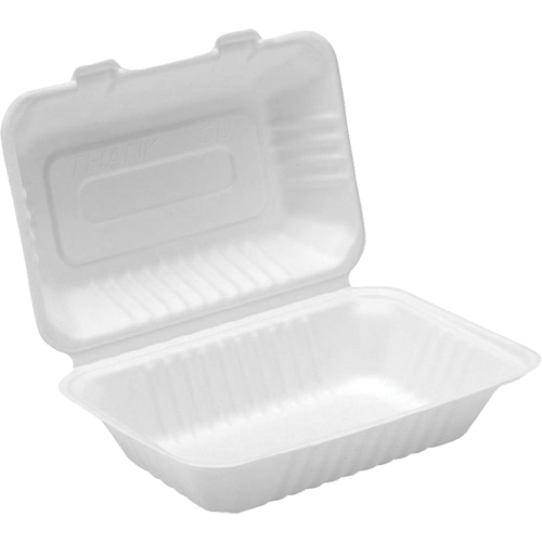 Contenants &agrave; charni&egrave;re pour nourriture compostable, Bagasse, Rectangulaire Mukwa Safety Services