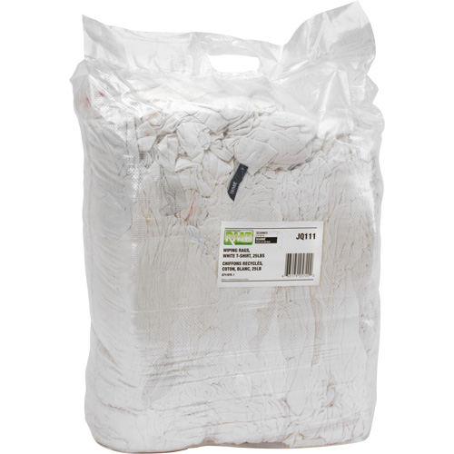 Recycled Material Wiping Rags, Cotton, White, 25 lbs. Mukwa Safety Services
