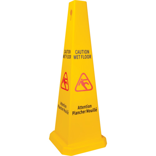 C&ocirc;ne d'avertissement de plancher mouill&eacute;, Bilingue avec pictogramme Mukwa Safety Services