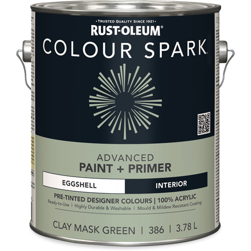 Colour Spark Interior Pre-Tinted Paint + Primer Wall Paint, Clay Mask Green, Eggshell, 3.78 L, Gallon Mukwa Safety Services