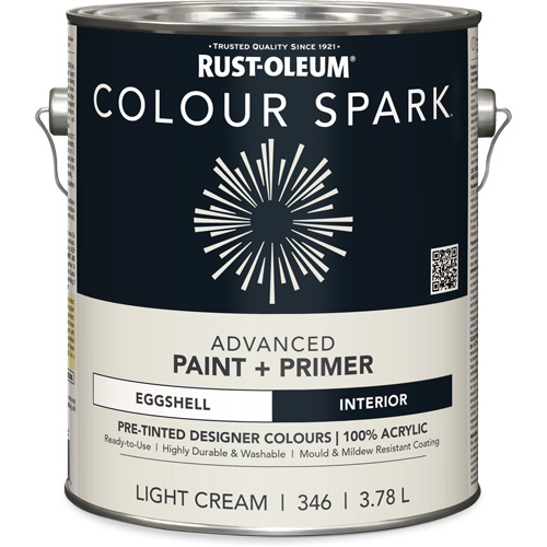 Peinture int&eacute;rieure pr&eacute;teint&eacute;e + appr&ecirc;t mural Colour Spark, Coton blanc, Semi-brillant, 3,78 L, Gallon Mukwa Safety Services