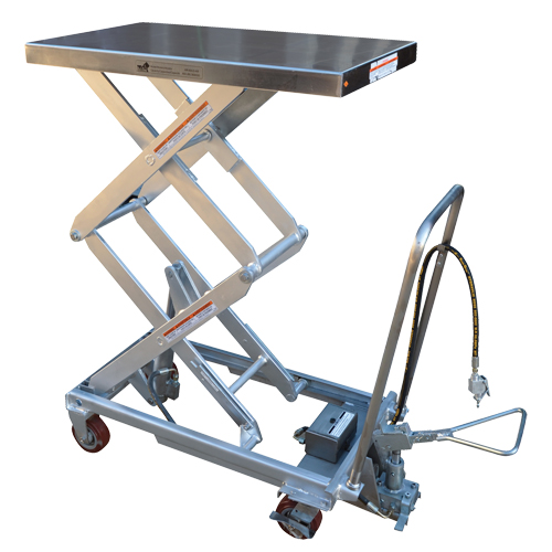 Pneumatic Hydraulic Scissor Lift Table, Stainless Steel, 32-1/2" L x 19-3/4" W, 1000 lbs. Cap. Mukwa Safety Services