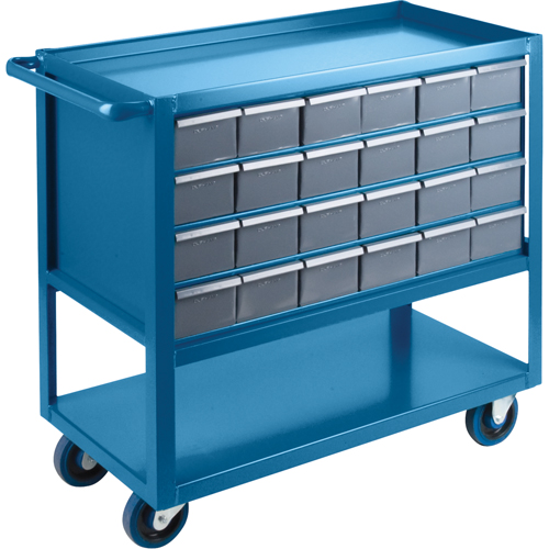 Drawer Shelf Cart, 1200 lbs. Capacity, Steel, 18" x W, 35" x H, 36" D, Rubber Wheels, All-Welded, 24 Drawers Mukwa Safety Services