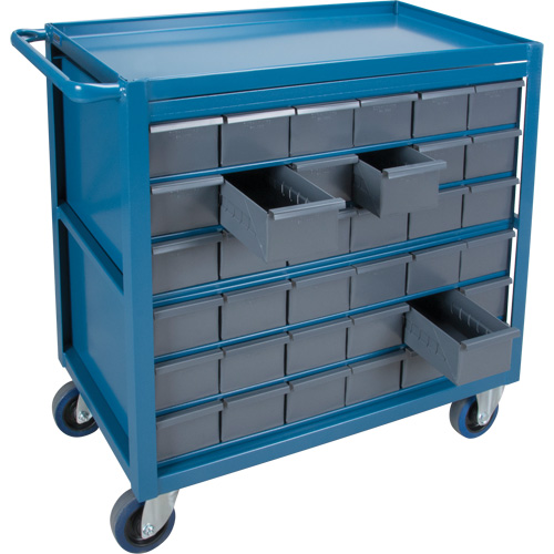 Drawer Shelf Cart, 1200 lbs. Capacity, Steel, 18" x W, 35" x H, 36" D, Rubber Wheels, All-Welded, 36 Drawers Mukwa Safety Services