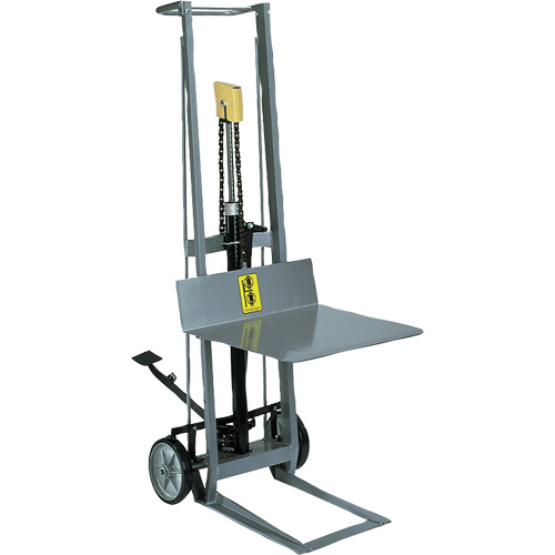 Gerbeur hydraulique &agrave; plateforme, M&eacute;canisme Pompe au pied, Capacit&eacute; de 400 lb, Levage max de 54" Mukwa Safety Services