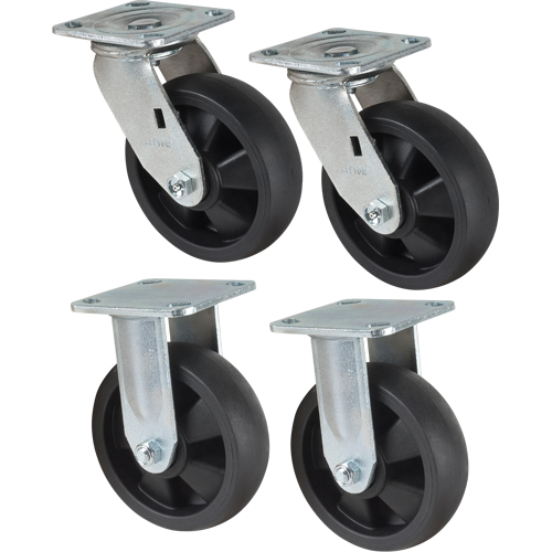 Jeu de roulettes, Fixe/Pivotant, 6" (152,4 mm), Nylon, 2400 lb (1089 kg) Mukwa Safety Services
