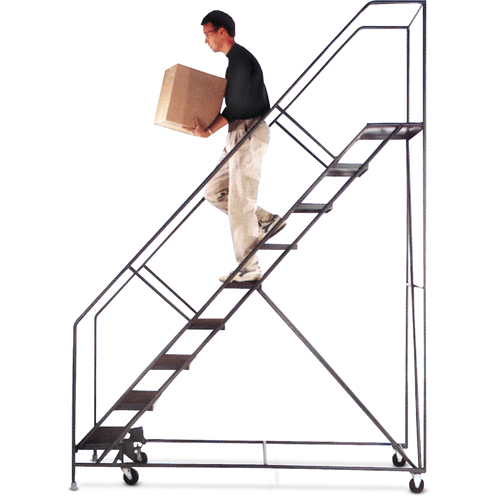 Slope Rolling Ladder, 10 Steps, Anti-Skid, 50° Incline, 100" High Mukwa Safety Services