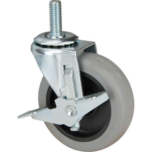 Stem Caster, Swivel with Brake, 3" (76 mm) Dia., 80 lbs. (36 kg.) Capacity Mukwa Safety Services