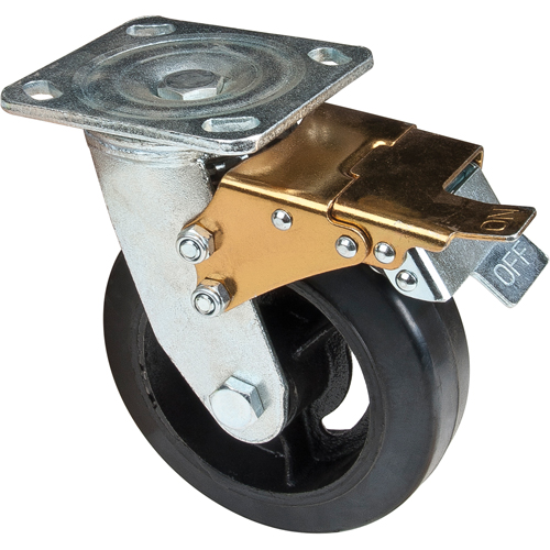 Mold-on Caster, Swivel with Brake, 6" (152.4 mm), Rubber, 550 lbs. (249 kg.) Mukwa Safety Services