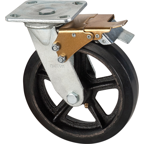 Mold-on Caster, Swivel with Brake, 8" (203.2 mm), Rubber, 660 lbs. (299 kg.) Mukwa Safety Services