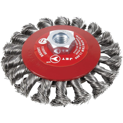 Knot Twisted Conical Bevel Brush, 6" Dia., 0.02" Fill, 5/8"-11 Arbor, Steel Mukwa Safety Services