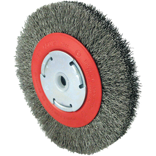101F-2M Crimped Wire Brush, 6" Dia., 0.014" Fill, 1/2" - 2" Arbor Mukwa Safety Services