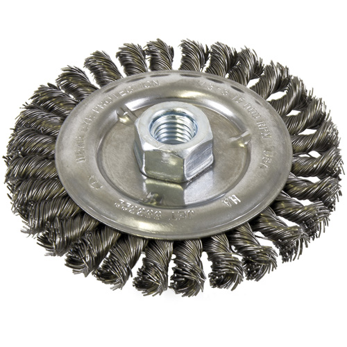 Standard Face Knot Wire Wheel Threaded, 5" Dia., 0.022" Fill, 5/8"-11 Arbor, Steel Mukwa Safety Services
