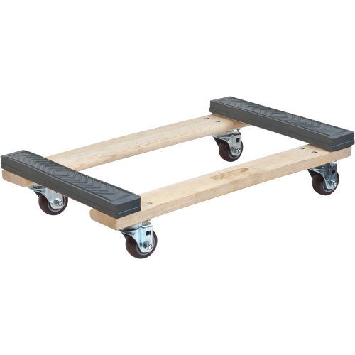 Rubber Ends Hardwood Dolly, Wood Frame, 18" W x 24" D x 7" H, 1000 lbs. Capacity Mukwa Safety Services