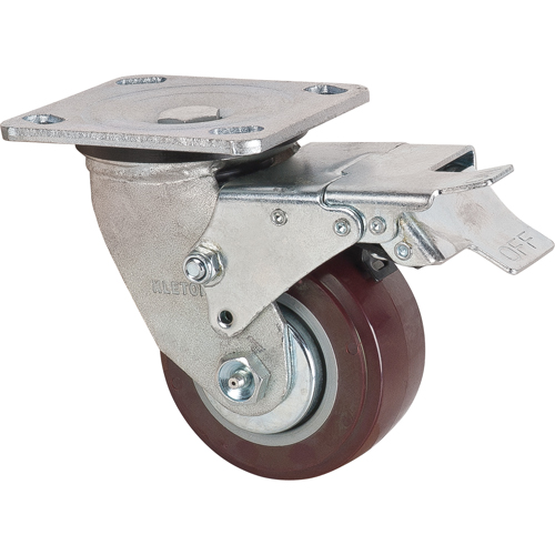 Caster, Swivel with Brake, 4" (101.6 mm), Polyurethane, 550 lbs. (249.5 kg.) Mukwa Safety Services