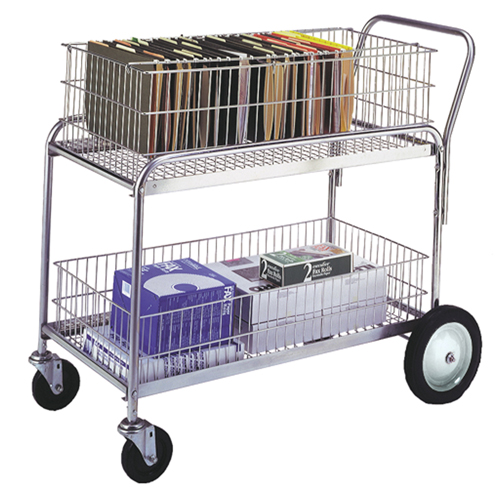 Chariot de bureau en treillis m&eacute;tallique pour le courrier, 250 lb Capacit&eacute;, Chrome, 23-3/4" p x 43" la x 38-1/2" h, Chrom&eacute; Mukwa Safety Services